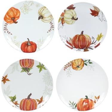 Imagem de Webbylee Pratos de jantar de melamina - Conjunto de 4 peças de louça de 25,4 cm para uso interno e externo, resistente à quebra, abóbora