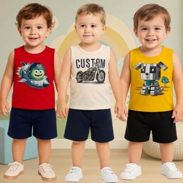 Imagem de Kit 3 Conjuntos Kyly Infantil Menino Verão Regata e Bermuda, 2, Kit 2