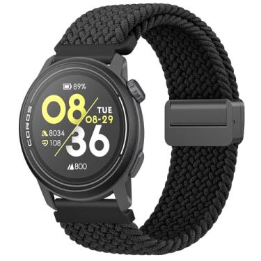 Imagem de Pulseiras magnéticas trançadas para Coros Pace 3 / Pace Pro/Apex 2 Pro/Apex Pro/Apex 46 mm, pulseira de reposição elástica trançada de nylon macio para mulheres e homens (preto)