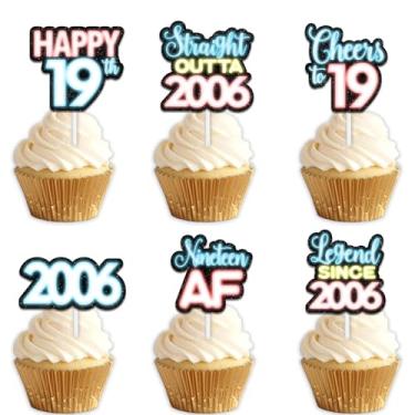 Imagem de 18 peças de topper de cupcake de sobremesa com glitter azul para Straight Outta 2006 Legend Since 2006 suprimentos de decoração temática homens felizes decorações de festa de aniversário de 19 anos