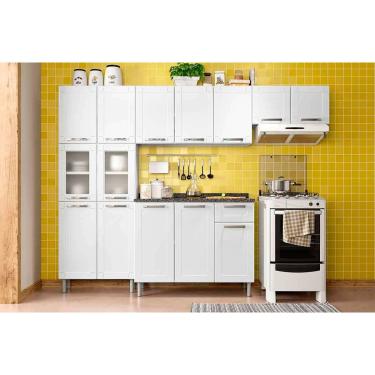 Imagem de Kit de Cozinha Modulada 4 Peças Múltipla (2 Armários + 1 Balcão + 1 Paneleiro) C4P86 Branco - Bertolini
