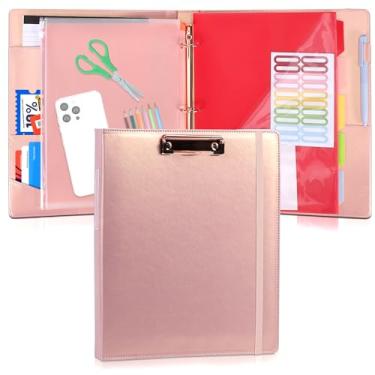 Imagem de Pasta de fichário de couro com prancheta de 2,5 cm, 33 cm × 28 cm de poliuretano com bloco de notas, 5 divisórias com bolsos, pasta removível, etiquetas, ótimo para escritório escolar (serve para