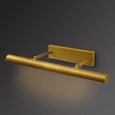 Imagem de Luminária de latão para parede, arandelas de parede douradas para galeria 61 cm, luz de imagem linear com fio, luz artística dourada de 3 luzes, lâmpada regulável, luz de moldura de 270° para quarto