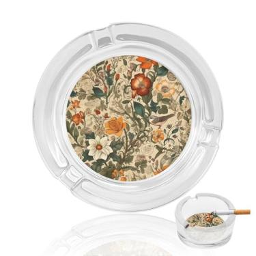 Imagem de Cinzeiro de vidro de cristal de padrão retrô, cinzeiro redondo de vidro resistente para fumar, portátil, decorativo, moderno, para uso em casa, escritório, interior, exterior, pátio