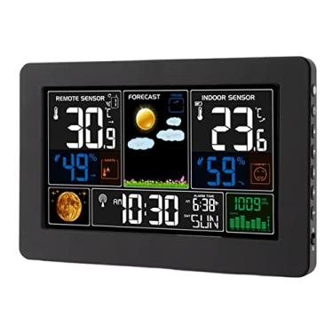 Imagem de KIMISS Relógio Meteorológico Multifuncional de Tela Grande Com Temperatura Interna/externa, Umidade, Pressão e Carregamento USB - Despertador de Projeção Meteorológica (Plugue da UE)