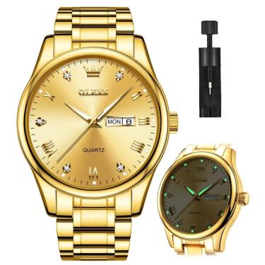 Imagem de Relógio OLEVS masculino dourado analógico de quartzo inoxidável à prova d`água