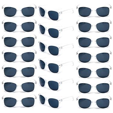 Imagem de YQVIE Pacote com 20 óculos de sol por atacado para homens e mulheres, óculos retrô baratos dos anos 70 para artigos de festa, 20 transparentes, Large