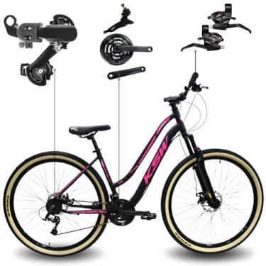 Imagem de Bicicleta KSW Sunny Feminina em Aluminio Aro 29 Rebaixada Retro 21 Marcha Relação 3x7com Freio a Disco e Suspensão de 80mm (Rosa Neon, 15) (Preto/Rosa, 17)