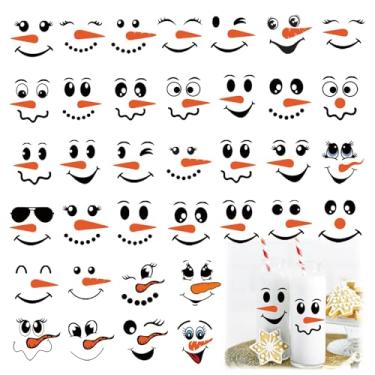 Imagem de 36 peças de adesivos de rosto de boneco de neve para artesanato enfeites de Natal fofos decalques de rosto de homem de neve adesivos de Natal para janela copos de vidro bolas potes suprimentos de