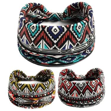 Imagem de Bandanas Boho para mulheres, 3 peças, faixas elásticas largas boêmias, faixas de cabeça turbante com nó, faixa de transpiração para corrida, faixas de cabelo boho para mulheres