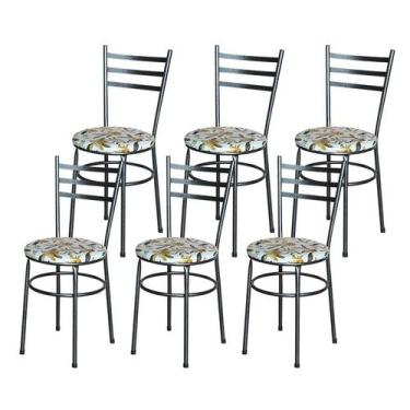 Imagem de 6 Cadeiras Epoxi Preta Craqueada Para Cozinha Assento Floral - Laumar,