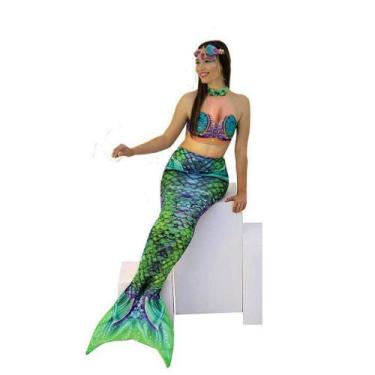 Imagem de Fantasia Cauda de Sereia Adulto Com Biquini Verde - Fantasias Carol FS