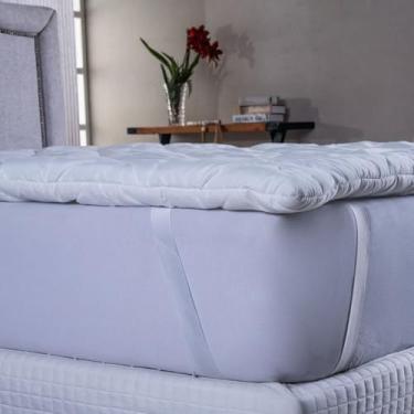 Imagem de Pillow Top Casal Branco 400 Fios Micropercal Tecido Macio Toque de Seda Acolchoado Confortável Elástico Ajustável Hipoalergênico Lavável Protetor de Colchão Cama Padrão