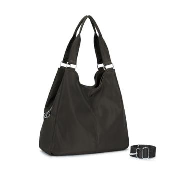 Imagem de Bolsa Nylon Feminina para Faculdade, Trabalho, Academia e Uso Diário - Bolsa Universitária Lateral de Ombro Impermeável Dia a Dia Casual (Café, Grande)