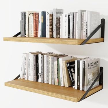 Imagem de Prateleiras de parede profundas 61 cm L x 30 cm P Prateleiras flutuantes de madeira projetada para parede, suporte de metal resistente, decoração de casa, armazenamento para sala de estar, quarto