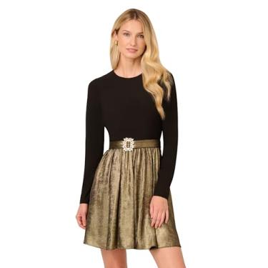Imagem de Adrianna Papell Vestido curto feminino de jérsei metálico, Preto/dourado, 44