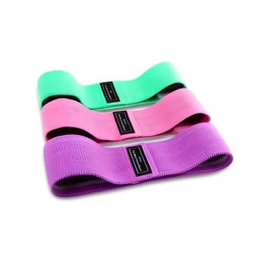 Imagem de Kit 3 Faixas Elásticas Hip Resistance Bands, Níveis Leve/Médio/Forte, Rosa/Verde/Roxo, para Exercícios de Força e Treino Funcional