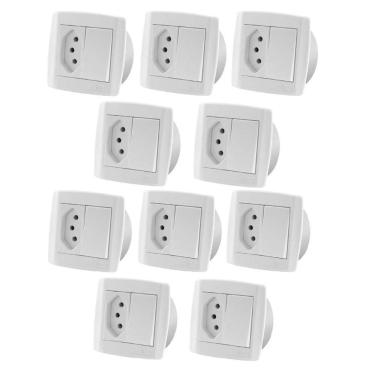 Imagem de 10 Pc Interruptor Simples Tomada 10A Dupla Para Móveis Ilumi