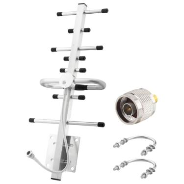 Imagem de Kaunosta Antena direcional Yagi para impulsionador de sinal de telefone celular/repetidor de celular com conector N fêmea SMA 10dBi 4G LTE banda larga 698-2700 MHz antena externa universal com cabo