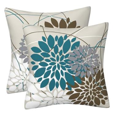 Imagem de Capa de travesseiro 45,7 x 45,7 cm, 2 peças, capas de almofada de sofá com estampa de flor de dália, 45,7 x 45,7 cm, fronhas quadradas decorativas modernas para sofá e sala de estar, almofada de sofá