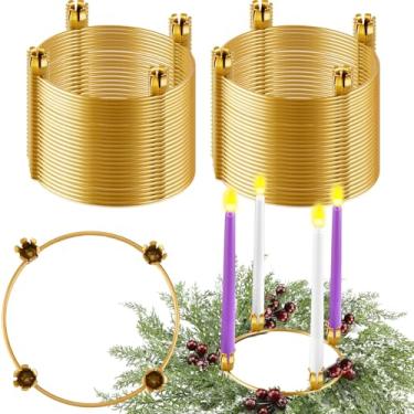 Imagem de Thyle 50 peças de anéis de vela de Natal, guirlanda, vela do advento de metal de Natal, suporte de advento dourado, anel de Natal, guirlanda, decoração de mesa afunilada