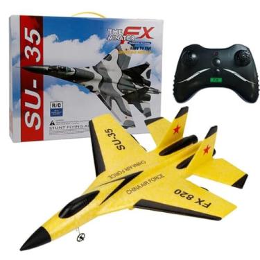 Imagem de Avião de Controle Remoto, RC SU-35 FX-620 2.4G, Planador de Espuma EPP, Presente para Crianças, Com luzes (Yellow)