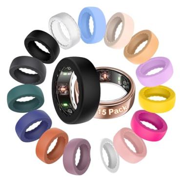 Imagem de BO&DQQ Pacote com 15 capas de anel compatíveis com Oura Ring Gen 4/4 Ceramic, Gen 3 Horizon/Heritage, capa protetora de silicone elástico antiarranhões para ULTRAHUMAN Ring Air/RingConn Gen 2/Air