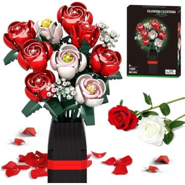 Imagem de Kit de construção de ramo de flores, 841 rosas vermelhas artificiais com vaso, coleção botânica, brinquedo de rosas para adultos, crianças, presentes exclusivos do dia dos namorados para mulheres,