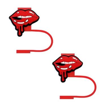Imagem de STRACOUPI Capas de palha de silicone Red Lips para Stanley Cup, reutilizáveis, acessórios bonitos para copos, 2 peças de tampa de palha decorativa e personalizada (a)