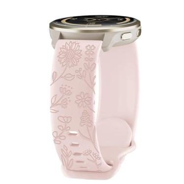 Imagem de HQzon Pulseira de relógio de 22 mm compatível com Garmin Vivoactive 4/Venu 3/Venu 2, pulseira de relógio com estampa de girassol compatível com Forerunner 265/965/255/955/745 para mulheres, Rosa areia