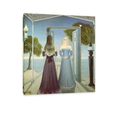 Imagem de Paul Delvaux Arte de parede na porta Impressão em tela Surrealismo Arte em tela famosa reprodução pôster quarto sala de estar decoração casa 60 x 50 cm (24 x 20 polegadas) Emoldurado