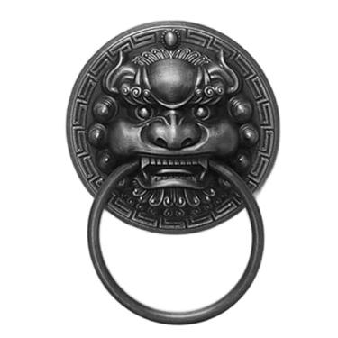 Imagem de Maçaneta de porta antiga chinesa de latão aldrava de porta de leão aldrava de porta retrô cabeça de tigre de madeira maçaneta de cobre puxador de porta anel de puxar