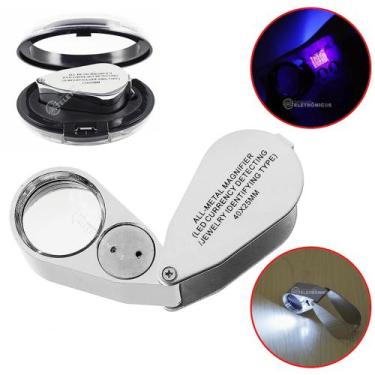 Imagem de Mini Lupa Dupla Aumento Para Joias Com LED Branco e UV 40x25mm alta de