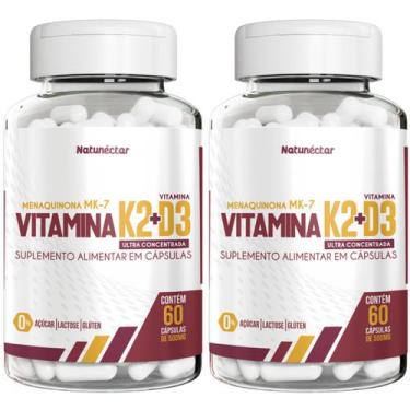 Imagem de Combo 2 Vitamina K2+d3 Menaquinona 120 Cápsulas Natunéctar