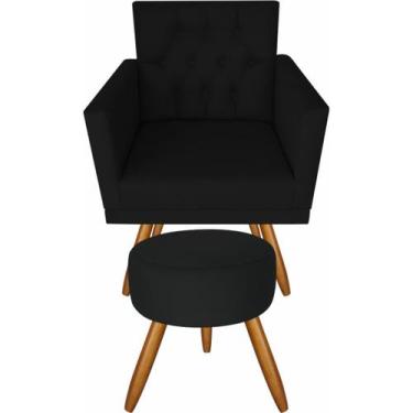 Imagem de Poltrona Decorativa Cadeira Sala Larah Capitonê E Puff Preto - VISALAR