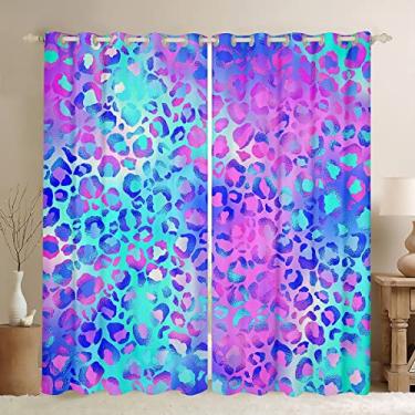 Imagem de Cortinas coloridas de leopardo para quarto, sala de estar, azul, roxo, rosa, leopardo, cortinas elegantes de animais selvagens, meninas, mulheres, decoração de leopardo, tratamentos de janela 106 cm L