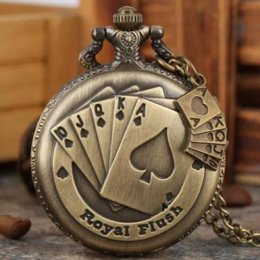 Imagem de Relógio Bolso Cartas Baralho Aço Inoxidável Corrente Estojo - Memory W