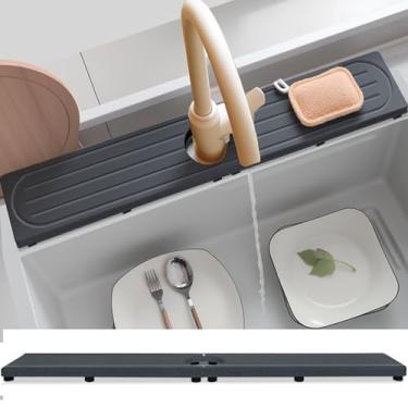 Imagem de Tapete de torneira de pedra de secagem rápida para pia de cozinha com pés elevados, bandeja de pia de pedra de diatomita absorvente de água, protetor de respingos de pia de torneira, evita acúmulo de