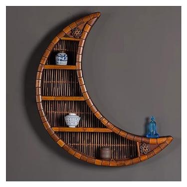 Imagem de Prateleira flutuante em forma de lua montada na parede para conjunto de chá, vaso, colecionáveis, pedras de cristais, óleo essencial, plantas pequenas e arte, prateleiras rústicas de parede de madeira