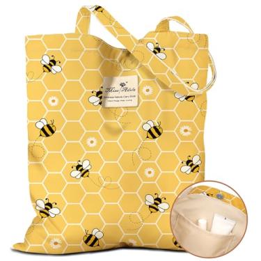 Imagem de Miss Adola Sacola estética feminina – Sacolas reutilizáveis com bolso e fivela magnética, design fofo, bolsa de ombro feminina de tecido de algodão para compras de supermercado, trabalho diário