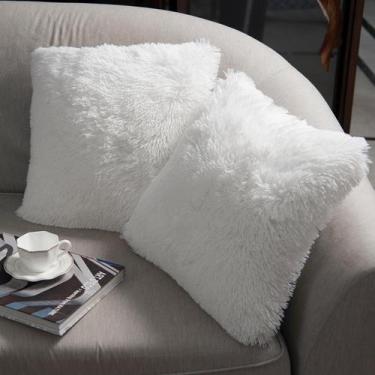 Imagem de Capas de almofadas NorDeco HOME Luxury Faux Fur 60x60cm brancas