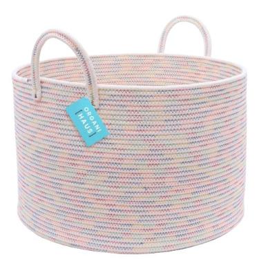 Imagem de Cesta de armazenamento de brinquedos OrganiHaus Large Cotton Rope Rain