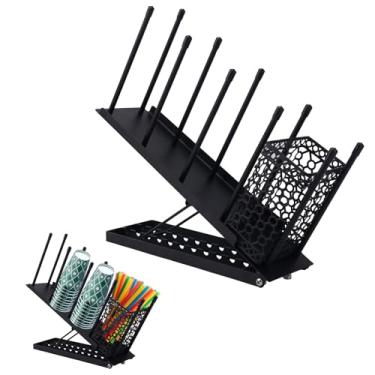 Imagem de Suporte Ajustável para Copos e Tampas com Organizador de Canudos, Descartável com 4 Compartimentos Dispensador de Copos Café para Cafeteria Copa e Bancada (Preto)