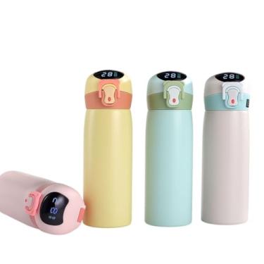 Imagem de Garrafa Térmica Inteligente com Display Digital de Temperatura,Garrafa Térmica Infantil, Escolar Com Canudo e Trava, Anti-vazamento Garrafinha Inox (Amarela)
