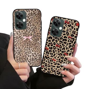 Imagem de Zrutru Pacote com 2 capas de telefone com estampa de chita estética para Oneplus Nord N30 5G 17.1 cm, desenho fofo kawaii rosa cereja laço leopardo capas para meninas e mulheres, capa protetora de TPU
