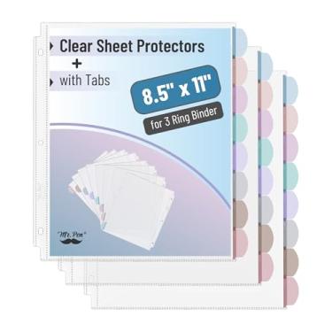 Imagem de Mr. Pen - Protetores de folha transparente com fichário, 8 abas, 3 conjuntos, cor Morandi, divisórias de plástico transparente para fichário de 3 anéis, divisória de página de índice inserível, abas