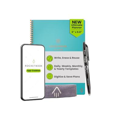 Imagem de Rocketbook Planejador flexível, reutilizável sem data, inteligente, tamanho executivo, 15 x 22 cm, azul-petróleo – diário, semanal, mensal, calendário anual, tarefas, objetivos, agendamento