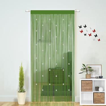Imagem de Cortinas de cordão com contas para portas Boho decoração de quarto porta pendurada contas de parede armário cortina de janela divisor de quarto privacidade decorativa (verde, 99 cm L x 279 cm C)