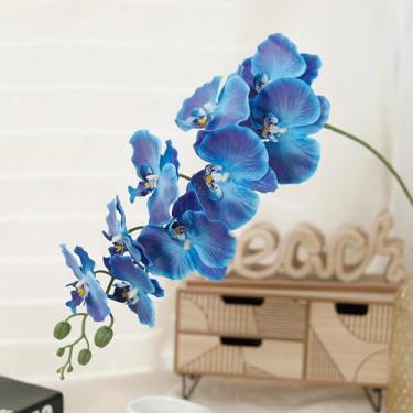 Imagem de Ramos de flores artificiais, hastes de orquídeas borboletas artificiais, arranjo de casamento, casa, jardim, festa, decoração ao ar livre (1 peça/azul)