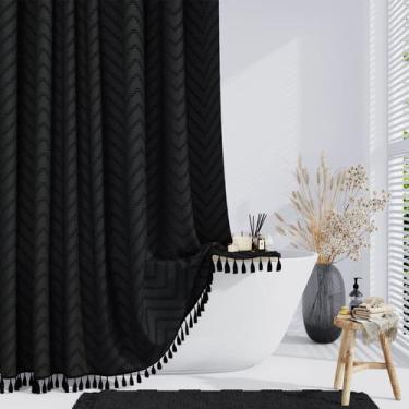 Imagem de Cortina de chuveiro Dynamene Boho Tufted Chevron 200x203cm preta